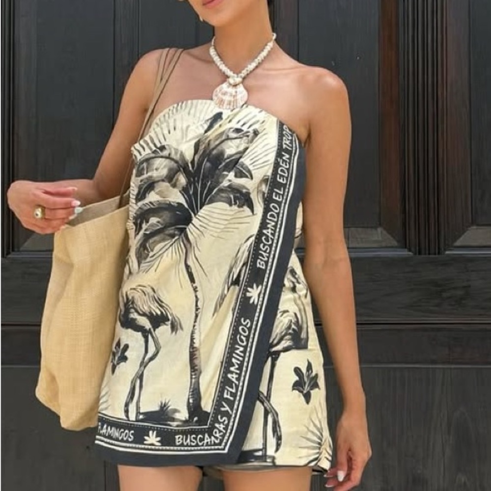 NWT H&M DRAPED BANDEAU DRESS | flamingo Viral blogger